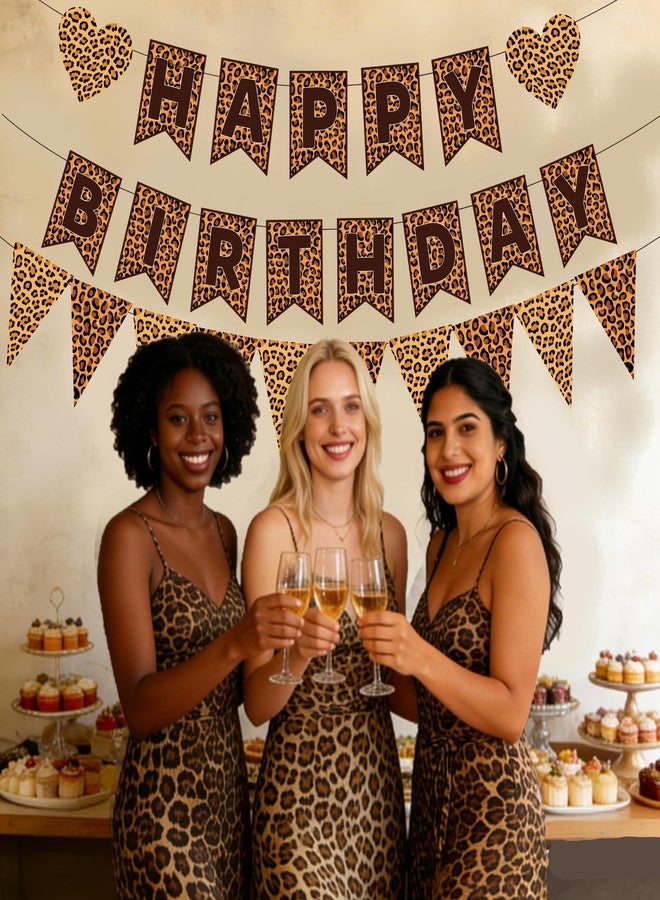 WAWEOOP Cheetah Print Birthday Decorations,Leopard Birthday Banner Pennant Banner,Cheetah Leopard Print Party Decor Supplies for Adults Women Girl - Image 4
